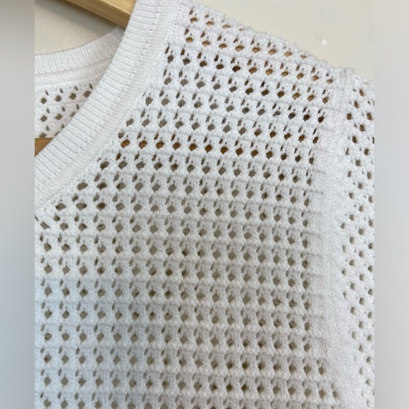 THEORY MESH POINTELLE HEAVY KNIT SHORT SLEEVE BLOUSE TOP - Picture 3 of 7